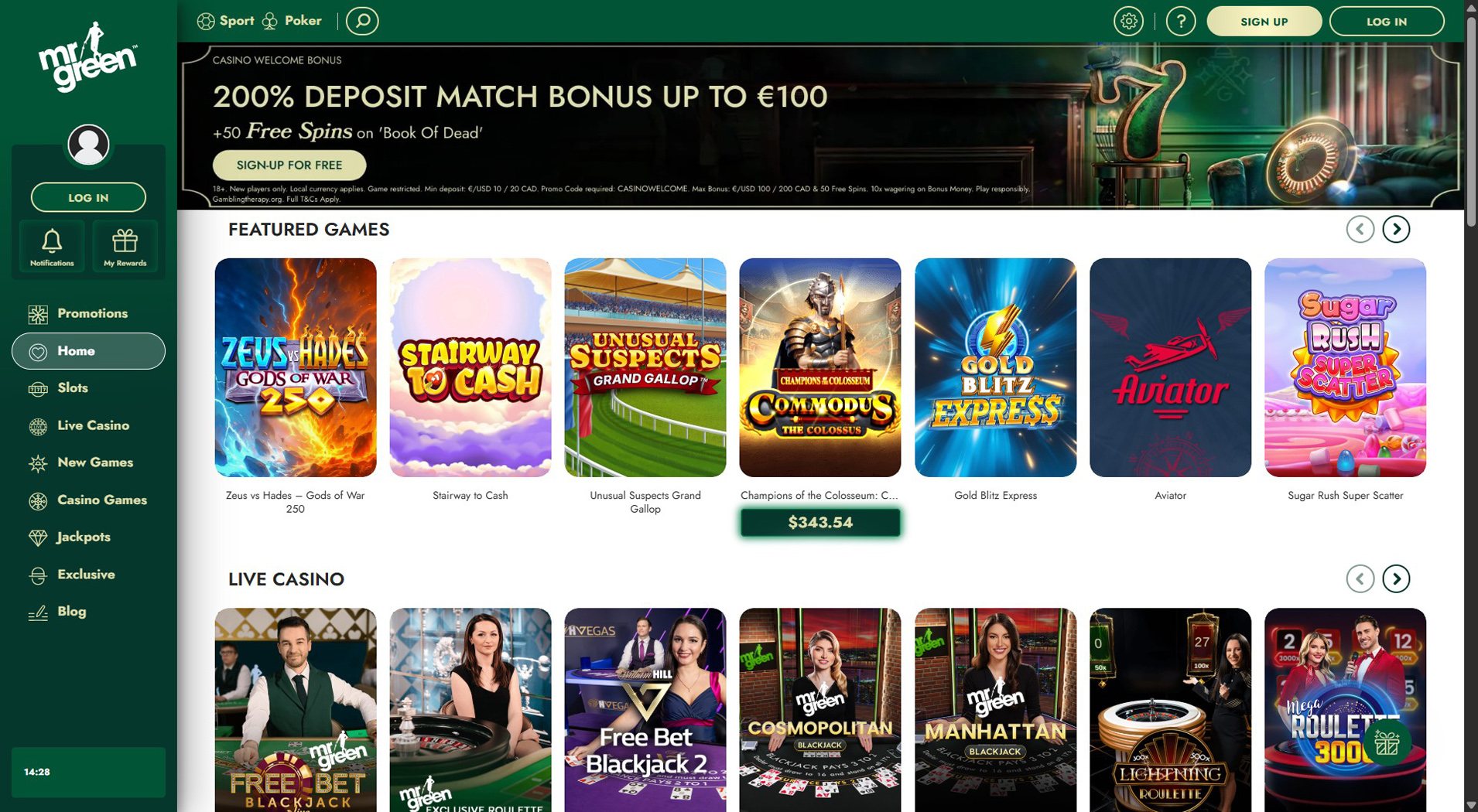 8. Mr Green- Beliebter OVO Casino Bonus